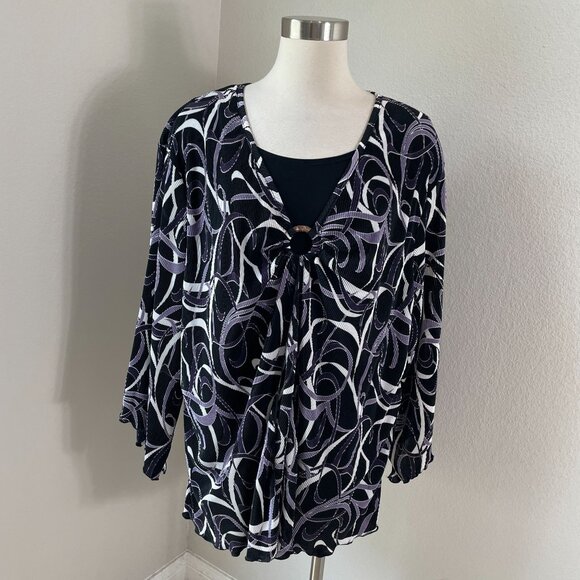 Maggie Barnes Womens Plus 3X Black Purple Abstract Pattern Blouse Top Blouse - Picture 1 of 12